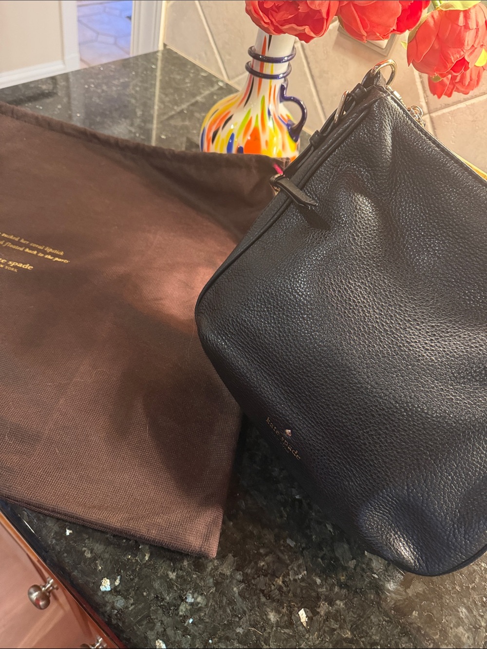 KATE SPADE Black Pebbled Leather Messenger Crossbody